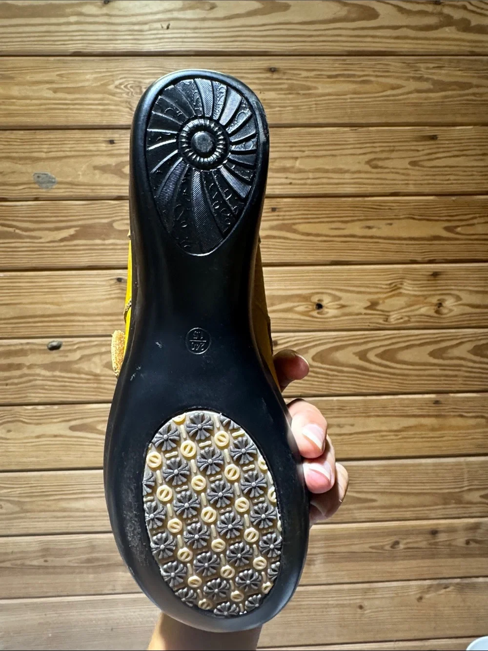 Women's Yellow Floral Leather Mary Jane Heels